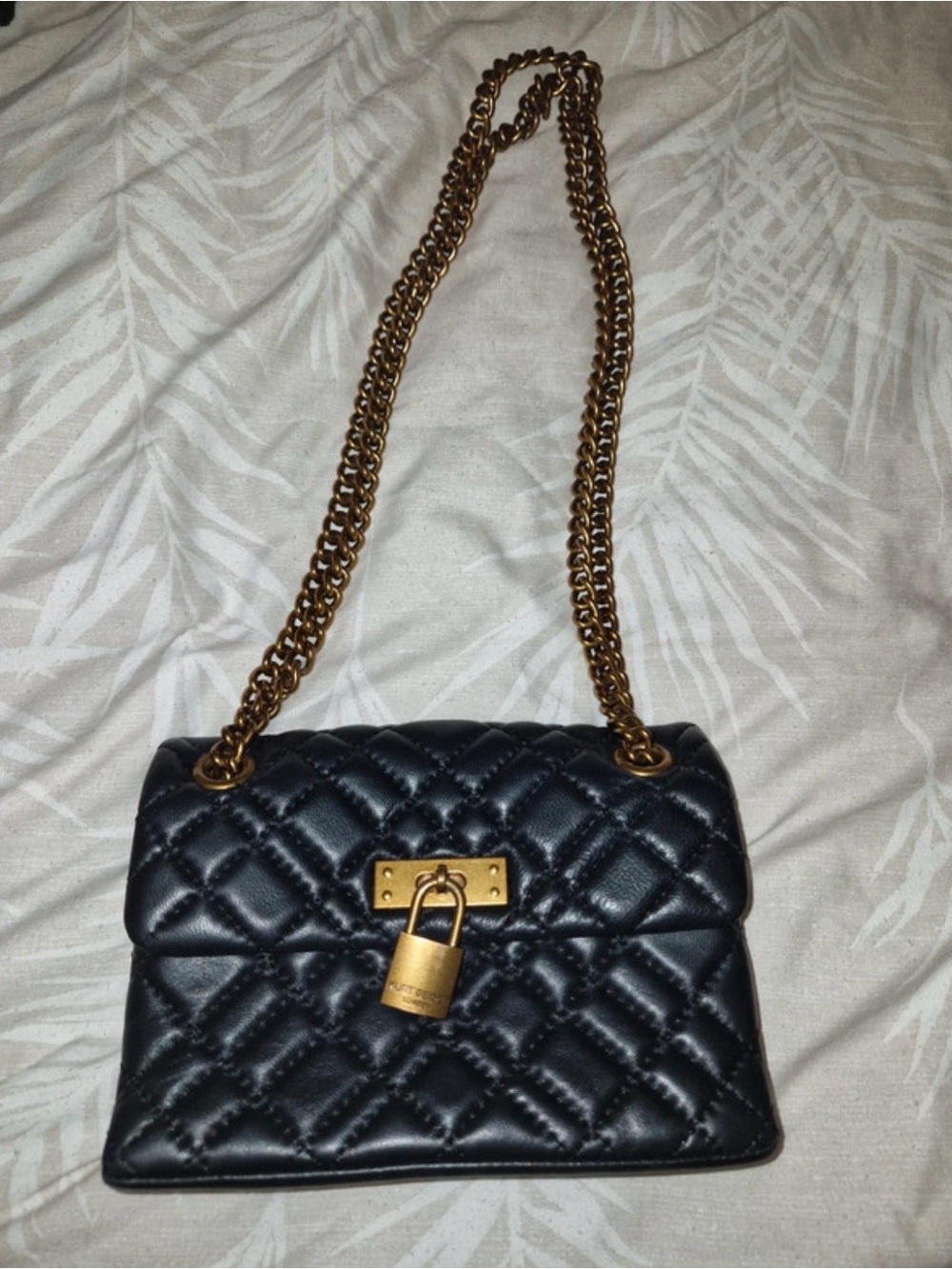 Kurt Geiger Black Quilted Shoulder Bag with Gold Chain and Padlock
